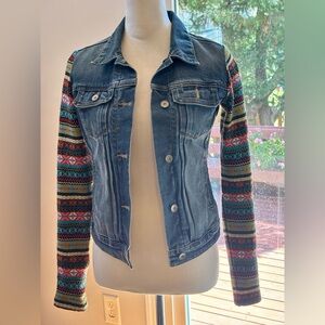 Cult of Individuality Blue Denim Jacket with Knit Sleeves